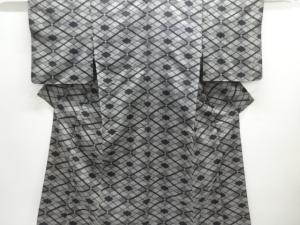 アンティーク　斜め格子模様織出し手織り紬単衣着物